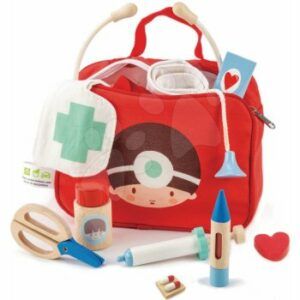 Tender Leaf Toys Lekárska taška červená Doctors and Nurses 12dielna súprava s drevenými nástrojmi